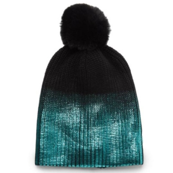 JOCELYN Faux Fur Pom Metallic Ombré Knit Beanie Hat main image 8